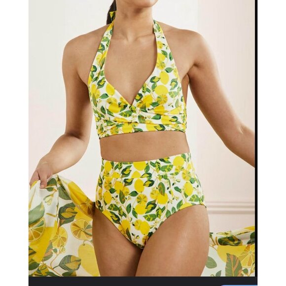 Boden Lemon Print High Waisted Bikini Set Size 10 - Picture 1 of 10